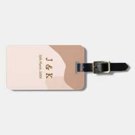 Beige boho curvy orange wedding name date ラゲッジタグ