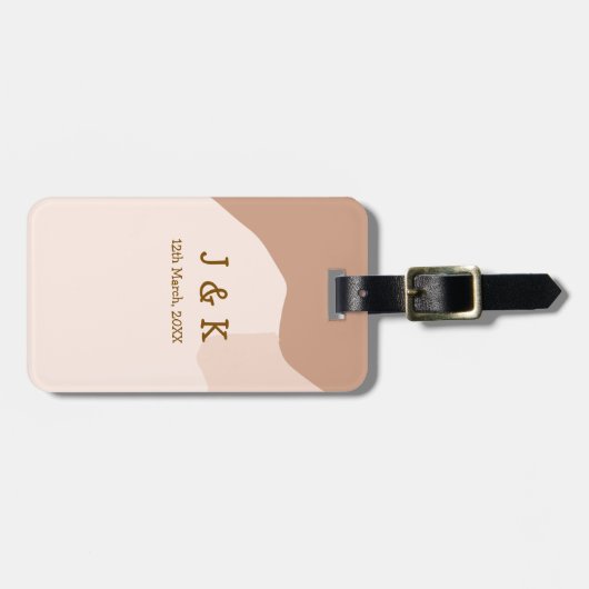 Beige boho curvy orange wedding name date ラゲッジタグ (正面横)