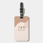 Beige boho curvy orange wedding name date ラゲッジタグ (正面縦)