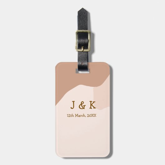 Beige boho curvy orange wedding name date ラゲッジタグ (正面縦)
