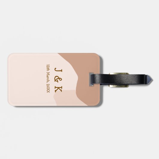 Beige boho curvy orange wedding name date ラゲッジタグ (裏面横)