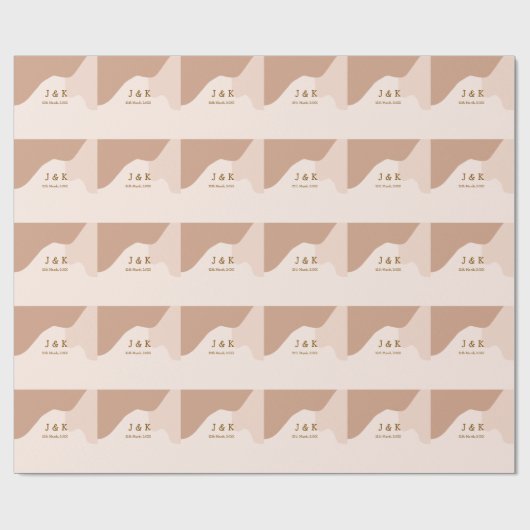 Beige boho curvy orange wedding name date ラッピングペーパー (フラット)