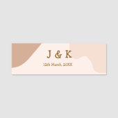Beige boho curvy orange wedding name date 名札 (正面)