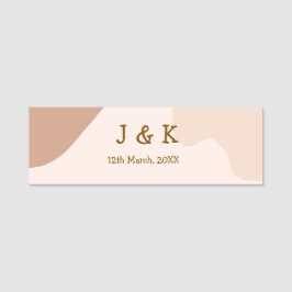 Beige boho curvy orange wedding name date 名札