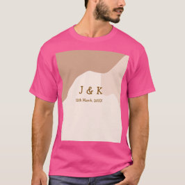 Beige boho curvy orange wedding name date tシャツ