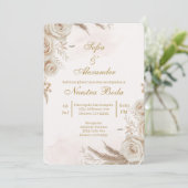 Beige Boho floral Spanish Wedding Invitation 招待状 (スタンド正面)