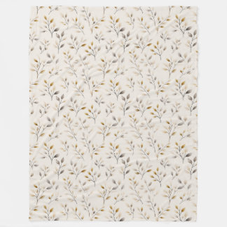 Beige Boho Neutral Botanical Cream Leaves Pattern フリースブランケット