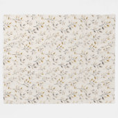 Beige Boho Neutral Botanical Cream Leaves Pattern フリースブランケット (正面(横))