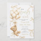 Beige Boho We Can Bearly Wait Baby Shower 招待状 (正面)