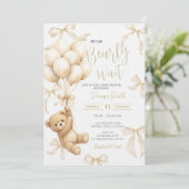 Beige Boho We Can Bearly Wait Baby Shower 招待状 (スタンド正面)