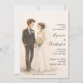 Beige Boho Whimsical Watercolor Wedding 招待状 (正面)