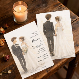 Beige Boho Whimsical Watercolor Wedding 招待状