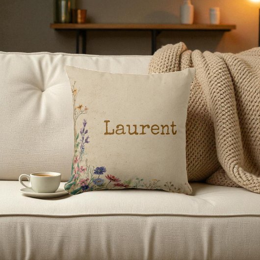 Beige Border Rustic Boho Wildflower クッション