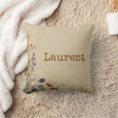 Beige Border Rustic Boho Wildflower クッション (ブランケット)