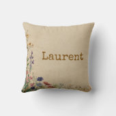 Beige Border Rustic Boho Wildflower クッション (裏面)