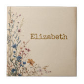 Beige Border Rustic Boho Wildflower  タイル (正面)