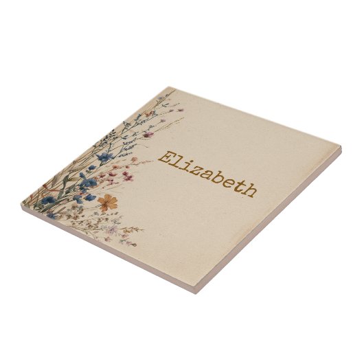 Beige Border Rustic Boho Wildflower  タイル (側面)