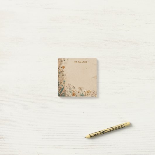 Beige Border Rustic Boho Wildflower  ポストイット (デスク上)
