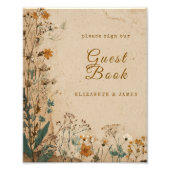 Beige Border Rustic Boho Wildflower GuestBook Sign フォトプリント (正面)