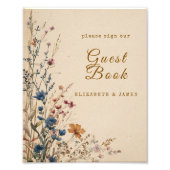 Beige Border Rustic Boho Wildflower GuestBook Sign フォトプリント (正面)