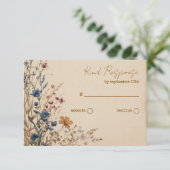 Beige Border Rustic Boho Wildflower QR Code 出欠カード (スタンド正面)