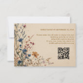 Beige Border Rustic Boho Wildflower QR Code 出欠カード (裏面)