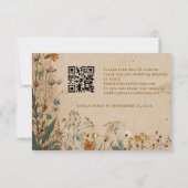 Beige Border Rustic Boho Wildflower QR Code 出欠カード (裏面)