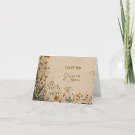 Beige Border Rustic Boho Wildflower Wedding サンキューカード