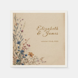 Beige Border Rustic Boho Wildflower Wedding スタンダードカクテルナプキン