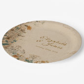 Beige Border Rustic Boho Wildflower Wedding ペーパープレート (アングル)