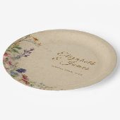 Beige Border Rustic Boho Wildflower Wedding ペーパープレート (アングル)