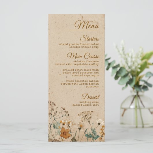 Beige Border Rustic Boho Wildflower Wedding メニュー (スタンド正面)