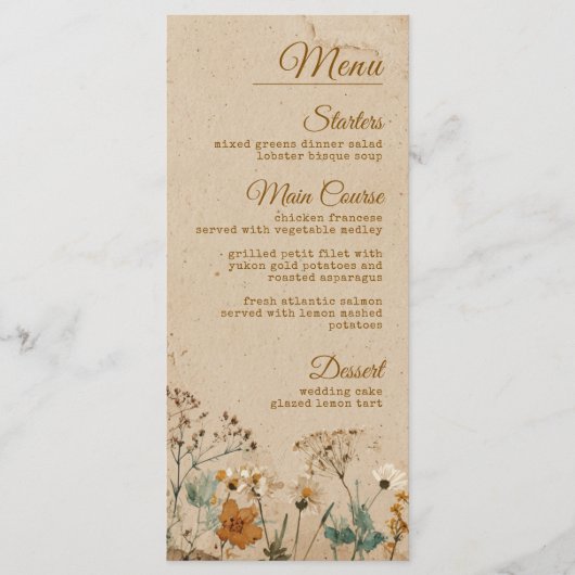 Beige Border Rustic Boho Wildflower Wedding メニュー (正面)