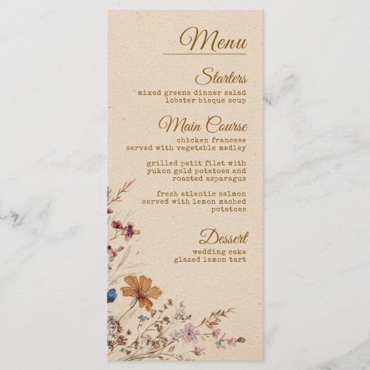 Beige Border Rustic Boho Wildflower Wedding メニュー (正面)