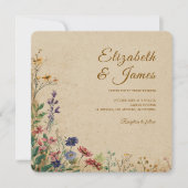 Beige Border Rustic Boho Wildflower Wedding 招待状 (正面)