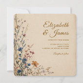 Beige Border Rustic Boho Wildflower Wedding 招待状 (正面)