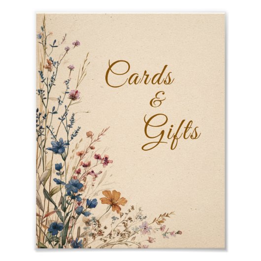 Beige Border Rustic Boho Wildflower Wedding Sign フォトプリント (正面)