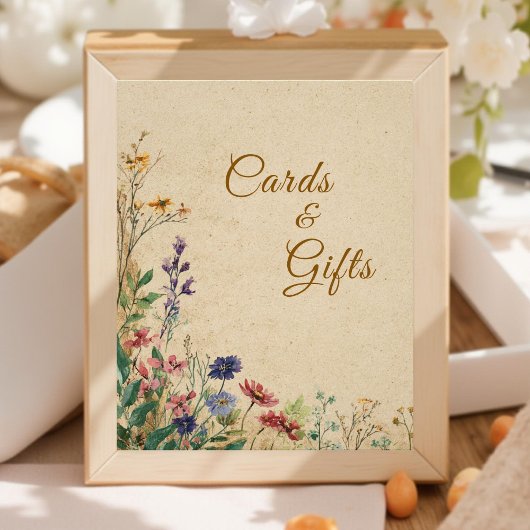 Beige Border Rustic Boho Wildflower Wedding Sign フォトプリント