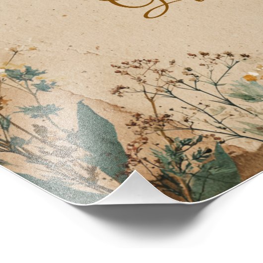 Beige Border Rustic Boho Wildflower Wedding Sign フォトプリント (角)
