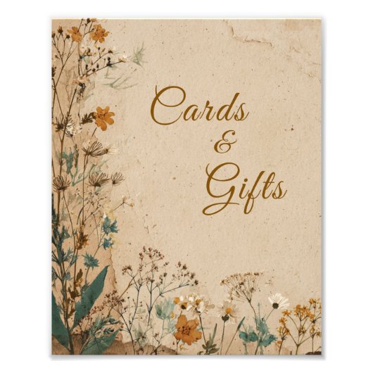 Beige Border Rustic Boho Wildflower Wedding Sign フォトプリント (正面)