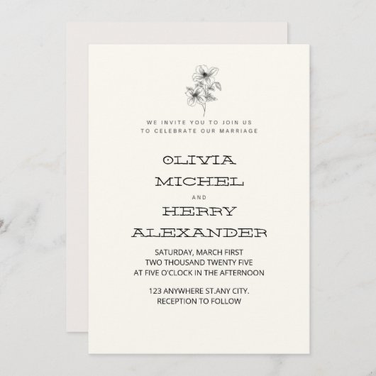 BEIGE BOTANIC CLASSY INVITATION 招待状 (正面/裏面)