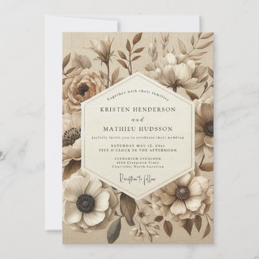 Beige Botanical Bloom Wedding 招待状 (正面)