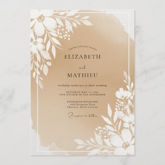 Beige Botanical Blossom Wedding 招待状 (正面)