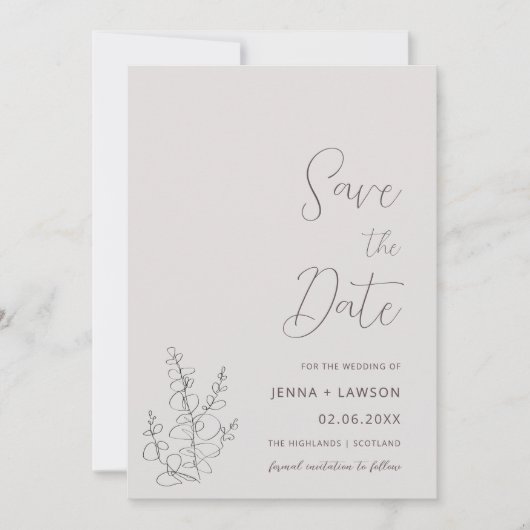 Beige botanical boho Save the Date Cards 招待状 (正面)