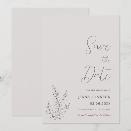 Beige botanical boho Save the Date Cards 招待状 (正面/裏面)