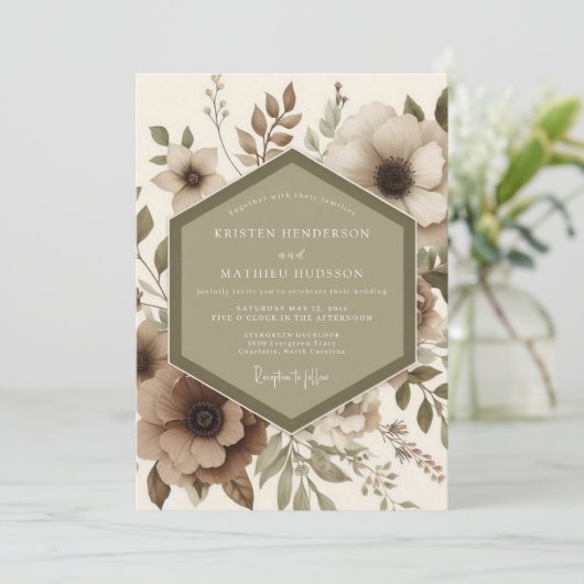 Beige Botanical Romance Wedding 招待状 (スタンド正面)