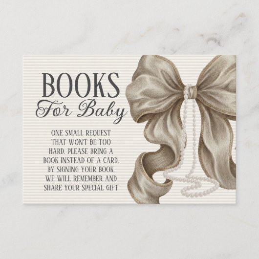 Beige Bow Girl Baby Shower Books For Baby エンクロージャーカード (正面)