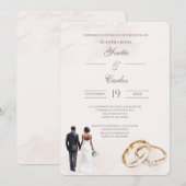 Beige bride and groom with ring Spanish Wedding 招待状 (正面/裏面)