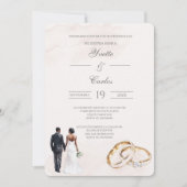 Beige bride and groom with ring Spanish Wedding 招待状 (正面)