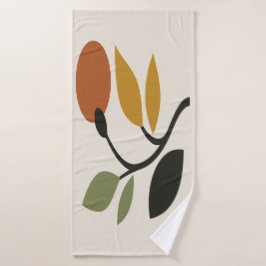  Beige, Brown, and Green Botanical  バスタオル